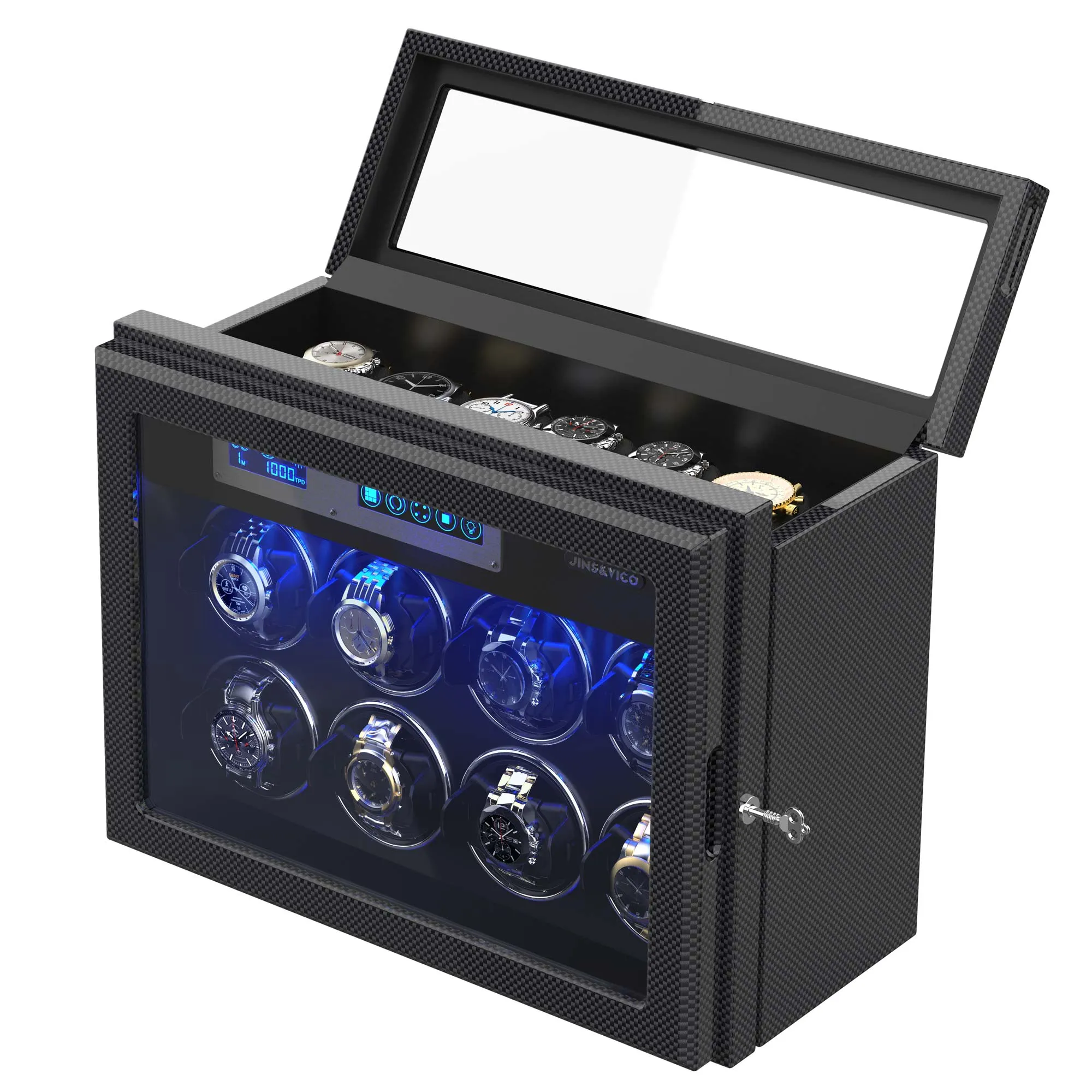 8 Automatic Watch Winder & 6 Storage with Built-in LED