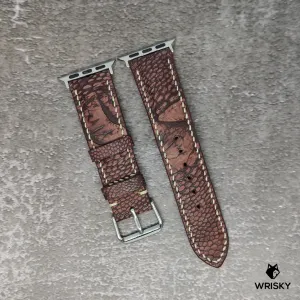 #92 (Apple Watch) Copper Brown Nuback Ostrich Leg Leather Watch Strap With Cream Stitch