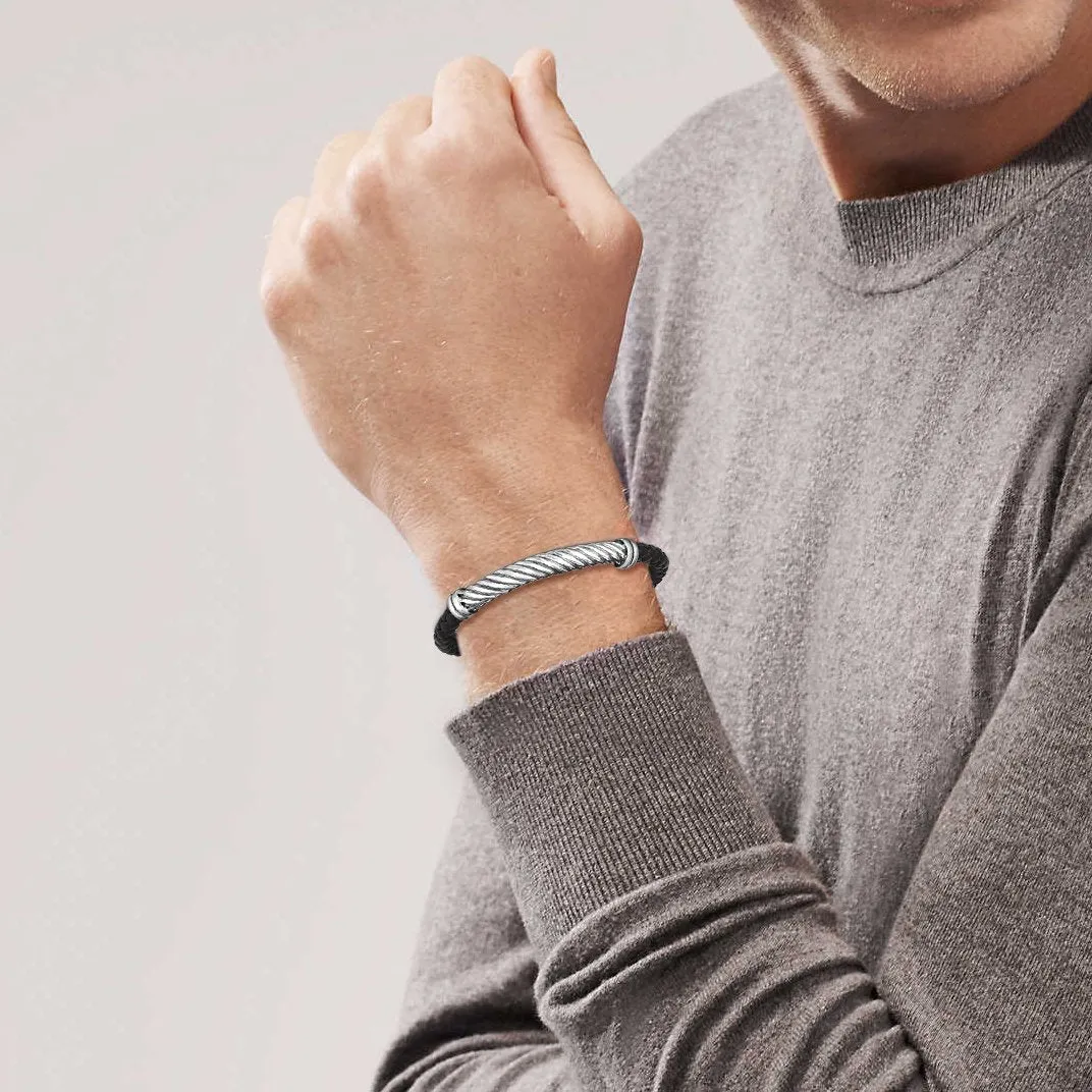 925 Sterling Silver Genuine Leather Twisted Rope Bracelet