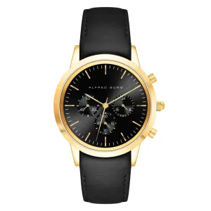 Alfred Sung Chronograph Black Sunray Dial Black Leather Strap Men's watch
