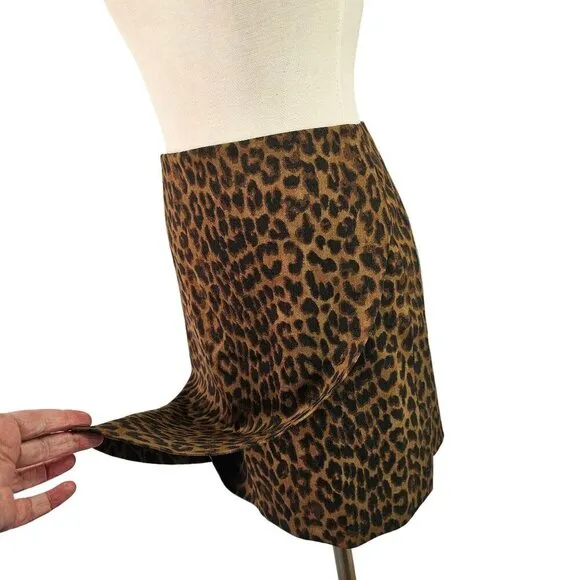 Ann Taylor Animal Print Asymmetrical Short Skirt Size 0 Stretch Wool Blend NEW
