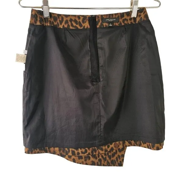 Ann Taylor Animal Print Asymmetrical Short Skirt Size 0 Stretch Wool Blend NEW