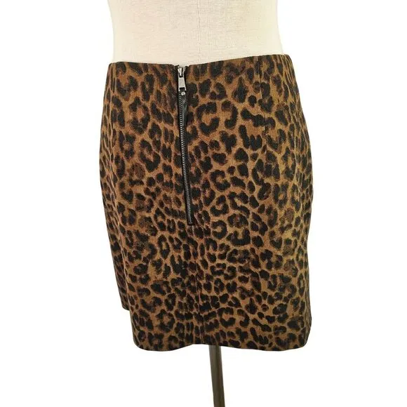 Ann Taylor Animal Print Asymmetrical Short Skirt Size 0 Stretch Wool Blend NEW