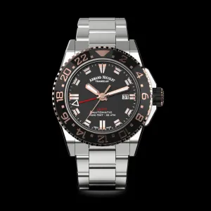 ARMAND NICOLET JS9-44 MEN'S AUTOMATIC STEEL BRACELET BLACK DIAL WATCH