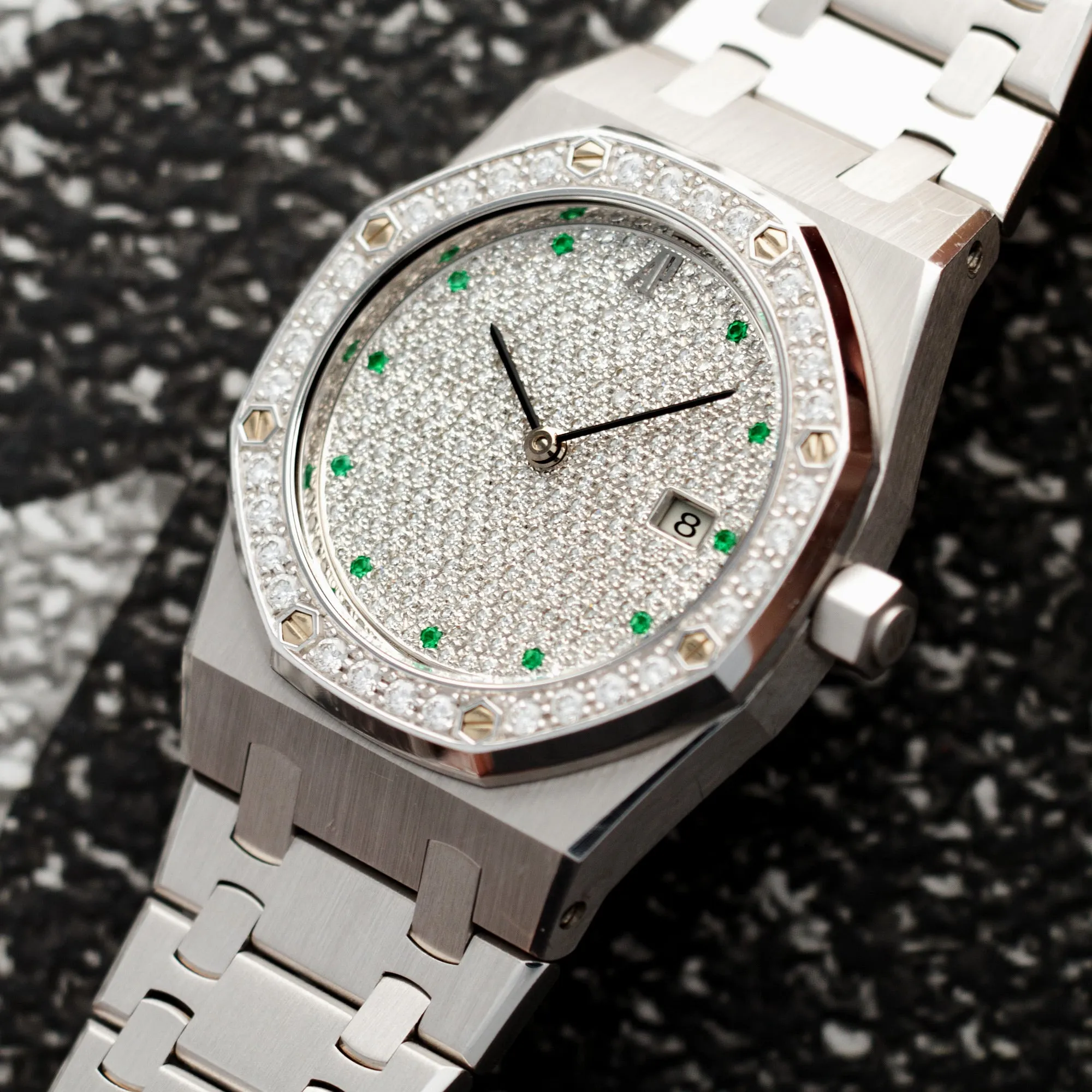 Audemars Piguet White Gold Royal Oak Ref. 15054 with Diamond and Emerald Dial