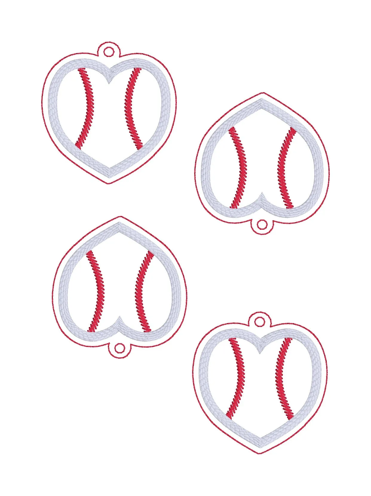 Baseball Heart applique eyelet fob and snap tab machine embroidery designs DIGITAL DOWNLOAD