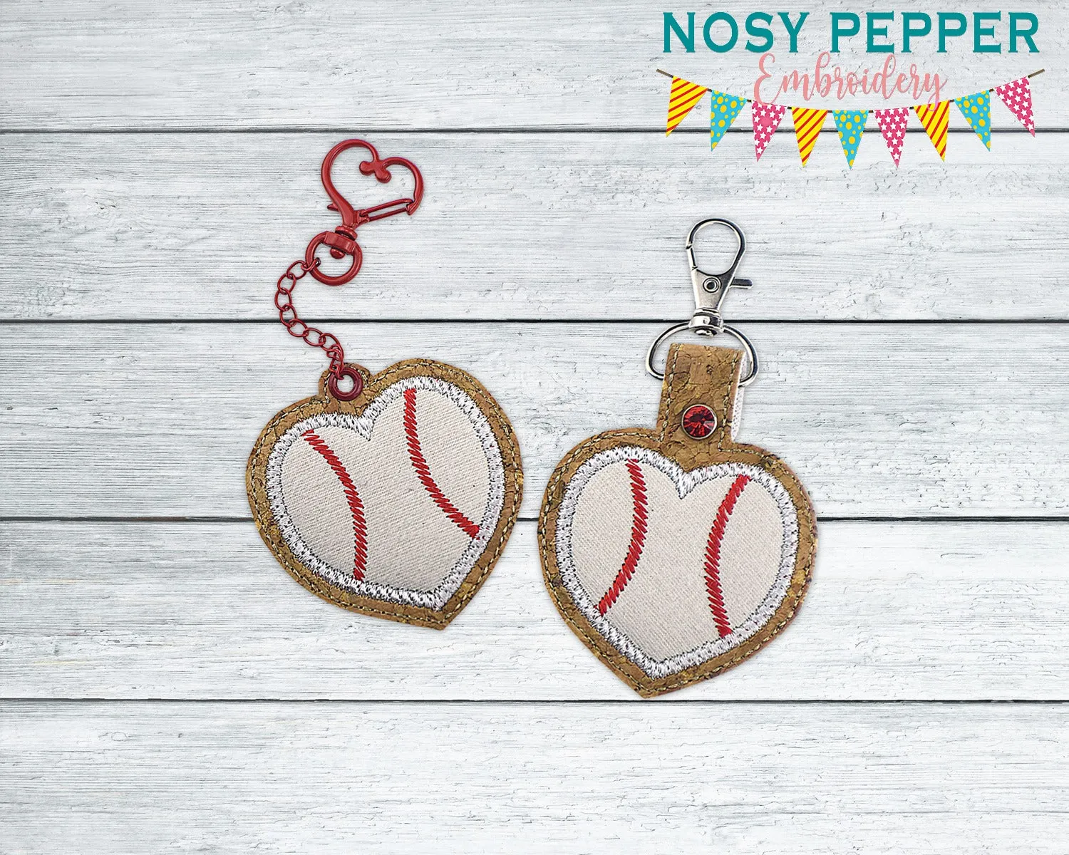Baseball Heart applique eyelet fob and snap tab machine embroidery designs DIGITAL DOWNLOAD