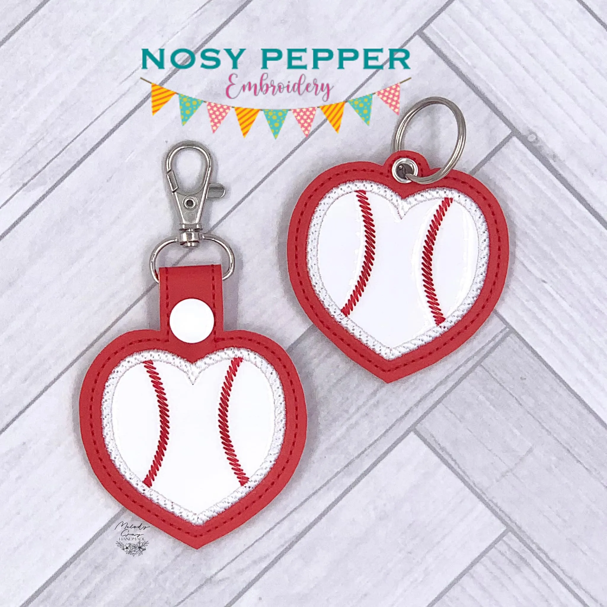 Baseball Heart applique eyelet fob and snap tab machine embroidery designs DIGITAL DOWNLOAD