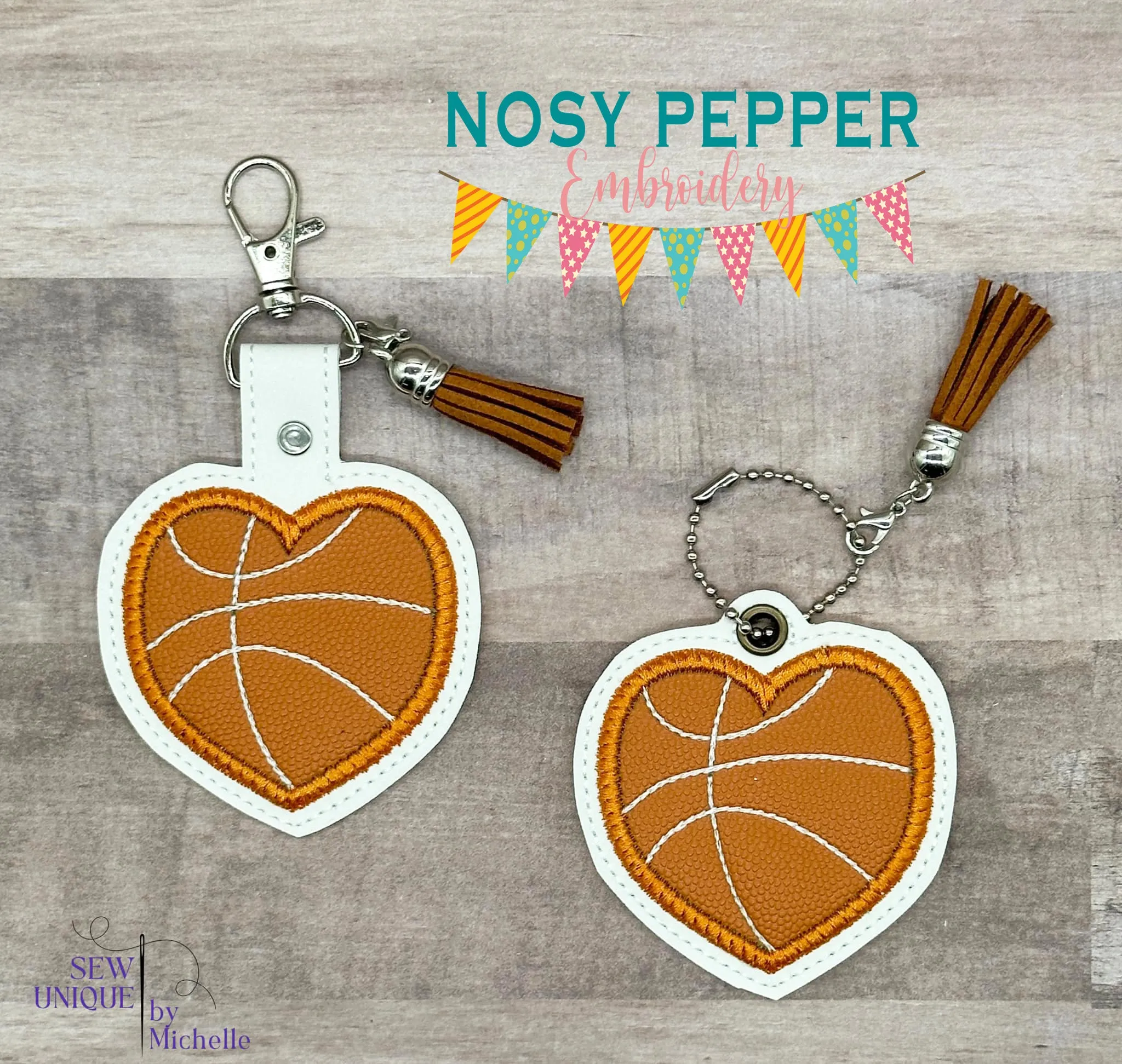 Basketball Heart applique eyelet fob and snap tab machine embroidery design DIGITAL DOWNLOAD