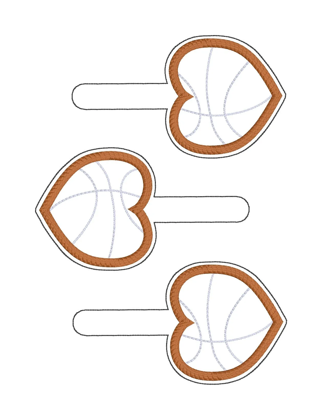 Basketball Heart applique eyelet fob and snap tab machine embroidery design DIGITAL DOWNLOAD