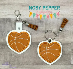 Basketball Heart applique eyelet fob and snap tab machine embroidery design DIGITAL DOWNLOAD