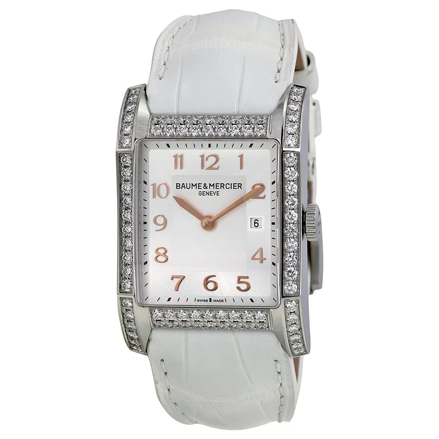 Baume and Mecier Hampton Milleis Opaline Silver Alligator Leather Ladies Watch 10025
