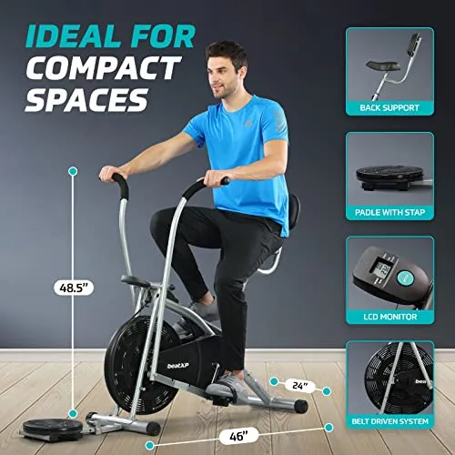 beatXP Typhoon AirTronic 4CM Air Bike Exercise Cycle for Home Workout with Adjustable Cushioned Seat | Moving Handles & Back Support |Curve Frame & Tummy Twister With 6 Months Warranty (Black & Grey)