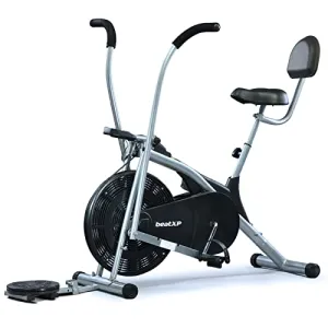 beatXP Typhoon AirTronic 4CM Air Bike Exercise Cycle for Home Workout with Adjustable Cushioned Seat | Moving Handles & Back Support |Curve Frame & Tummy Twister With 6 Months Warranty (Black & Grey)