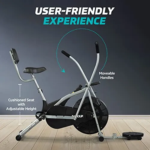 beatXP Typhoon AirTronic 4CM Air Bike Exercise Cycle for Home Workout with Adjustable Cushioned Seat | Moving Handles & Back Support |Curve Frame & Tummy Twister With 6 Months Warranty (Black & Grey)
