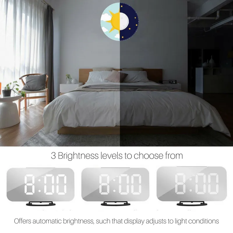 Bedside Large Digit LED Alarm Clock w 2 USB Charging Port