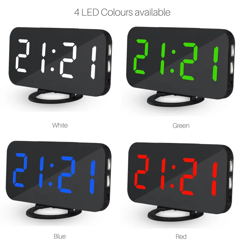 Bedside Large Digit LED Alarm Clock w 2 USB Charging Port