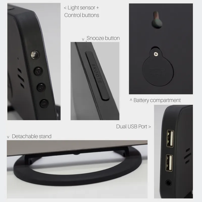 Bedside Large Digit LED Alarm Clock w 2 USB Charging Port