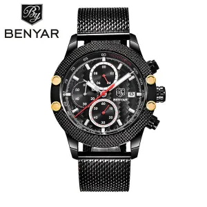 BENYAR Sport Chronograph Fashion Watches Men Mesh & Rubber Band Waterproof
