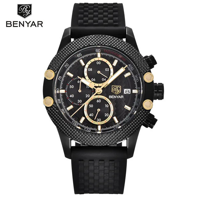 BENYAR Sport Chronograph Fashion Watches Men Mesh & Rubber Band Waterproof