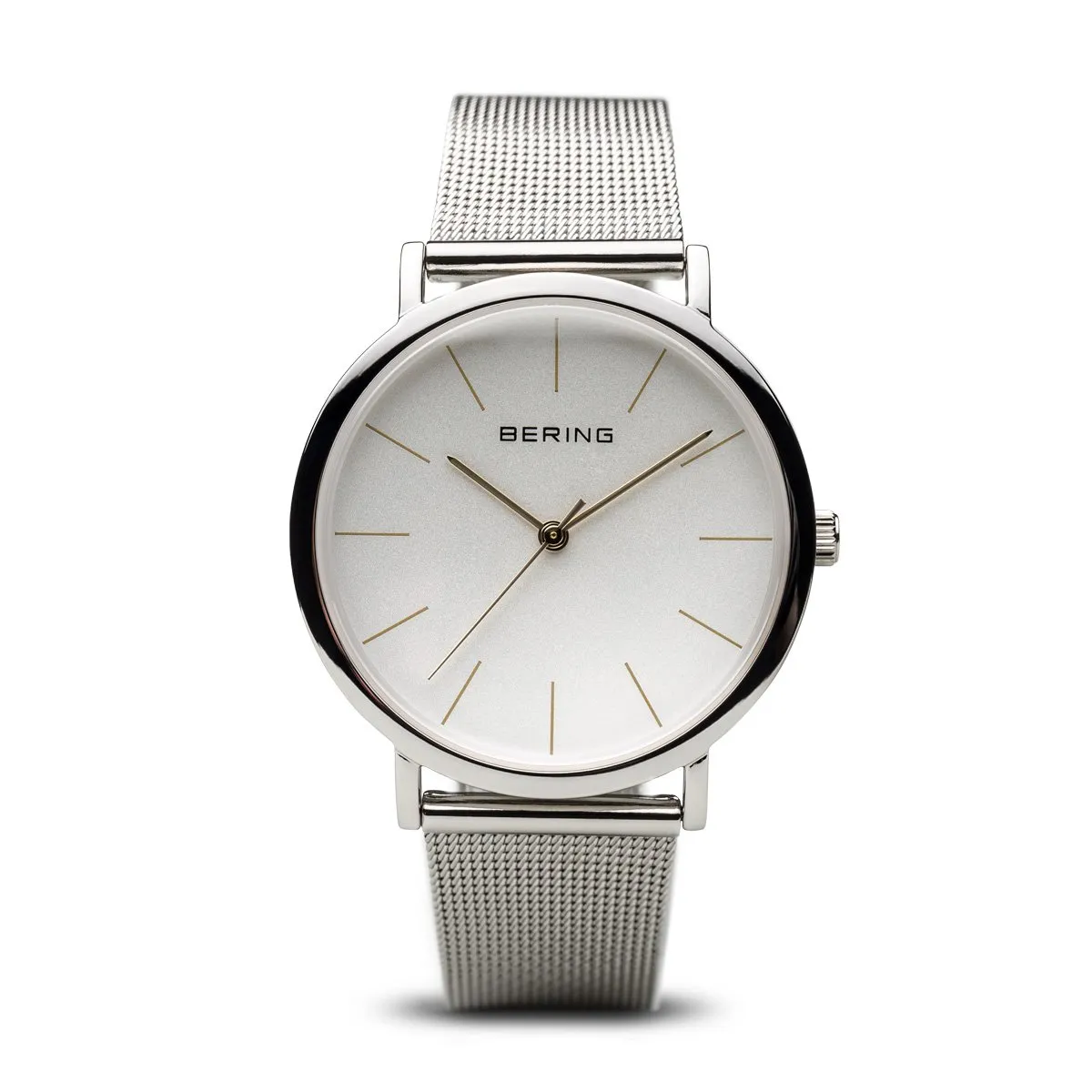 BERING Classic Polished Silver Case Silver Mesh Strap Unisex Watch 13436-001