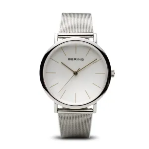 BERING Classic Polished Silver Case Silver Mesh Strap Unisex Watch 13436-001