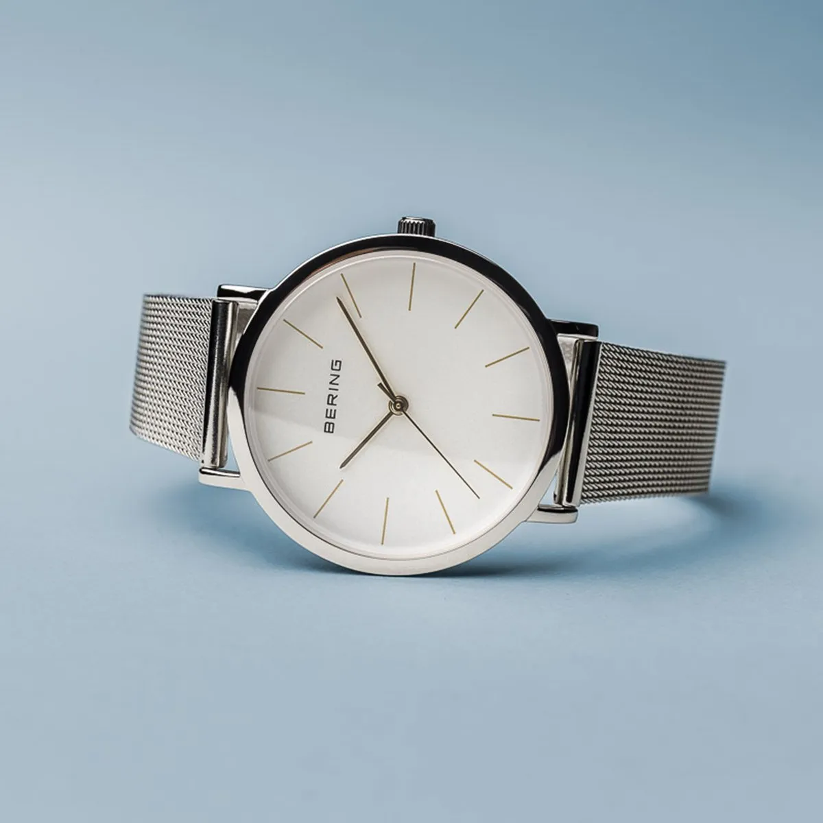 BERING Classic Polished Silver Case Silver Mesh Strap Unisex Watch 13436-001