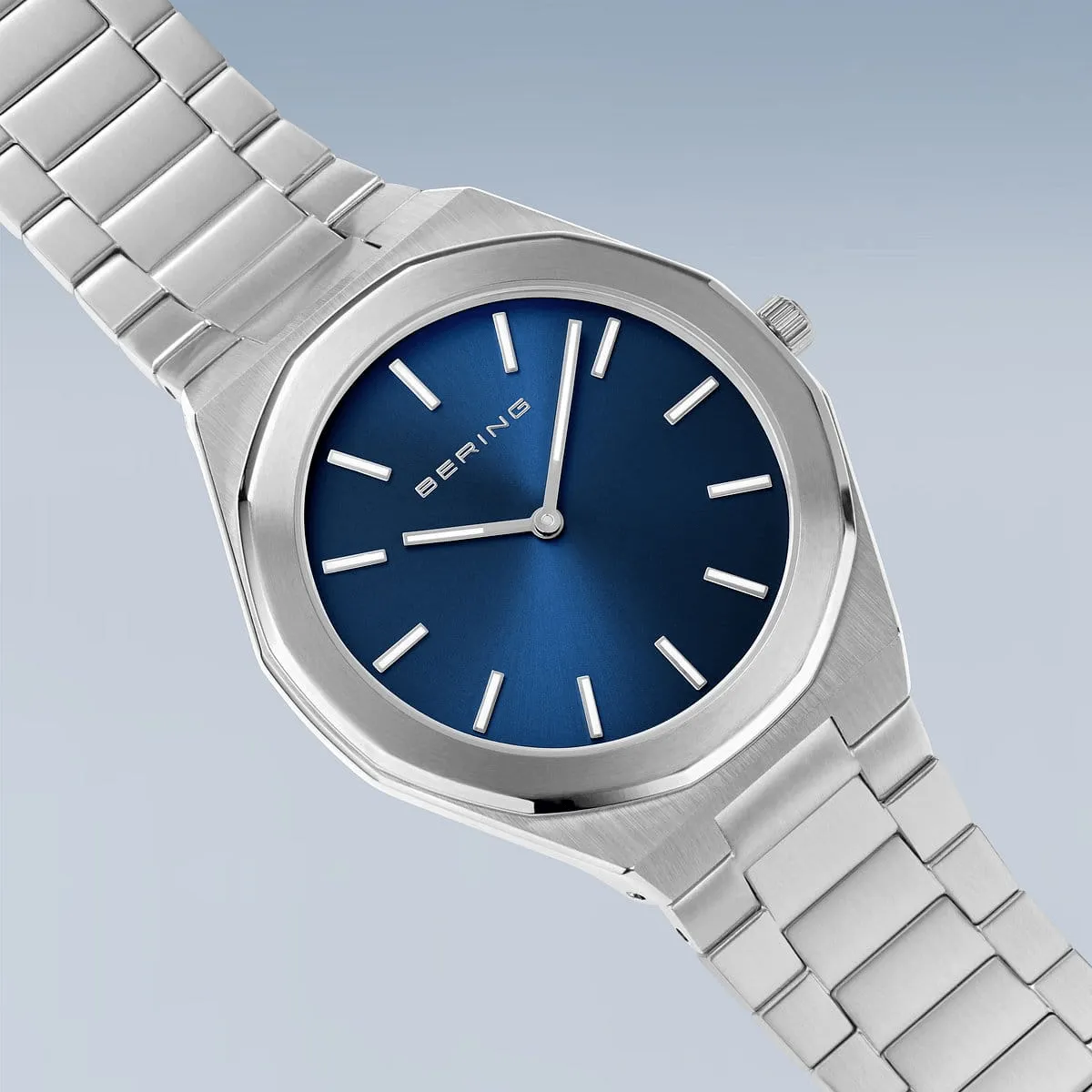 BERING Classic Polished/Brushed Silver 41mm Blue Dial Men's Watch 19641-707