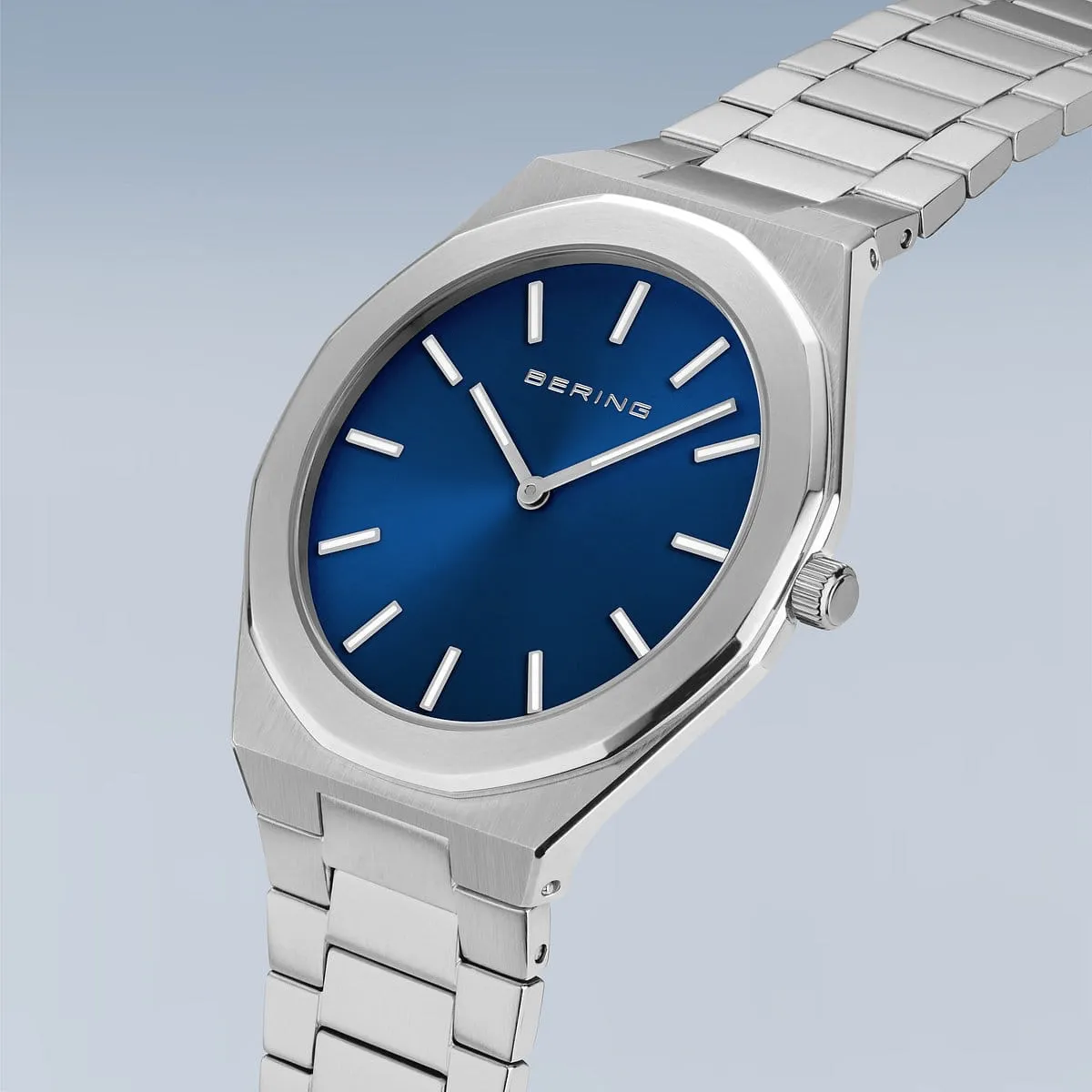 BERING Classic Polished/Brushed Silver 41mm Blue Dial Men's Watch 19641-707