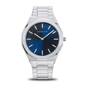 BERING Classic Polished/Brushed Silver 41mm Blue Dial Men's Watch 19641-707