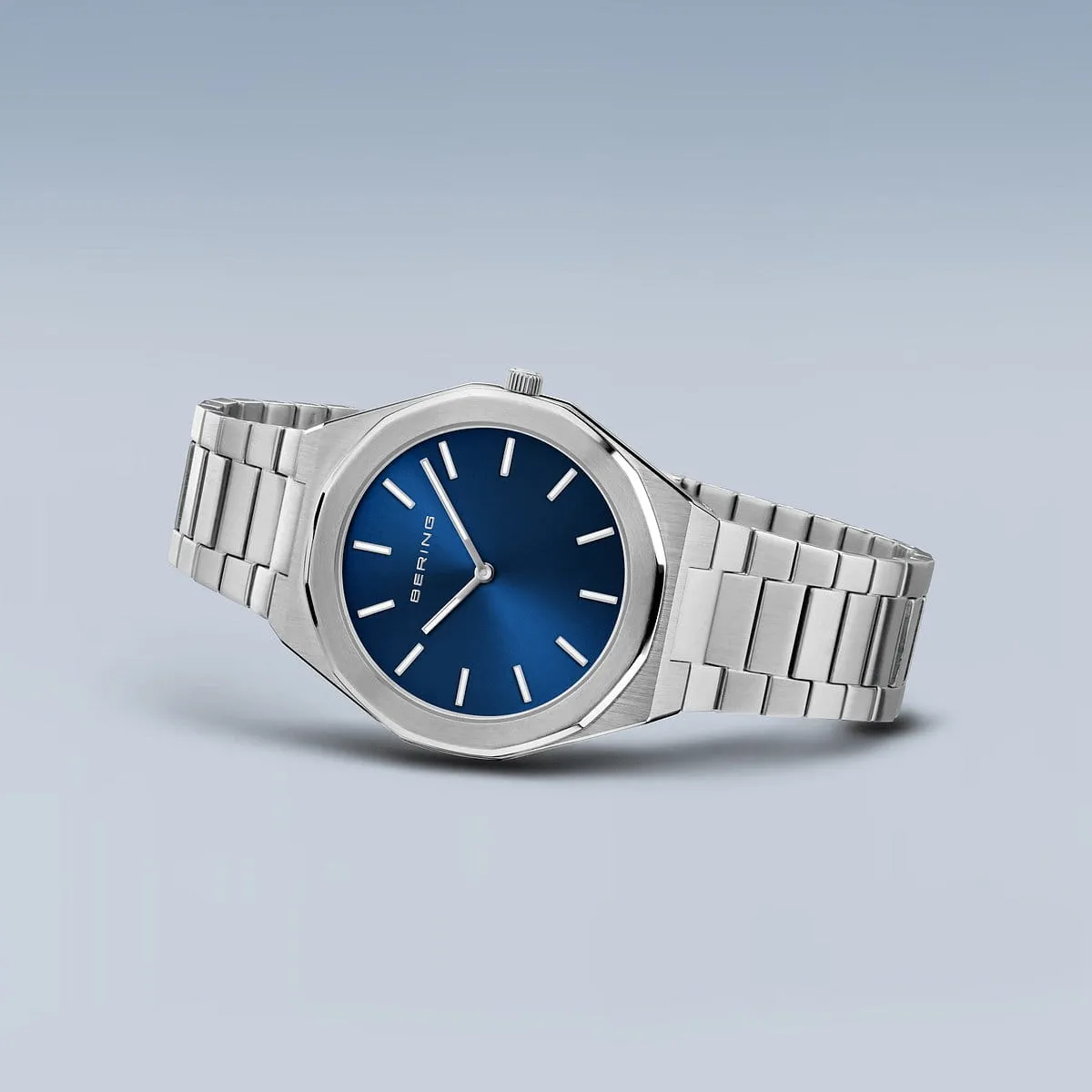 BERING Classic Polished/Brushed Silver 41mm Blue Dial Men's Watch 19641-707