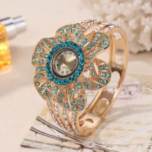 Big Flower Gemstone Watch Gold Wrist Watch Women Jewelry