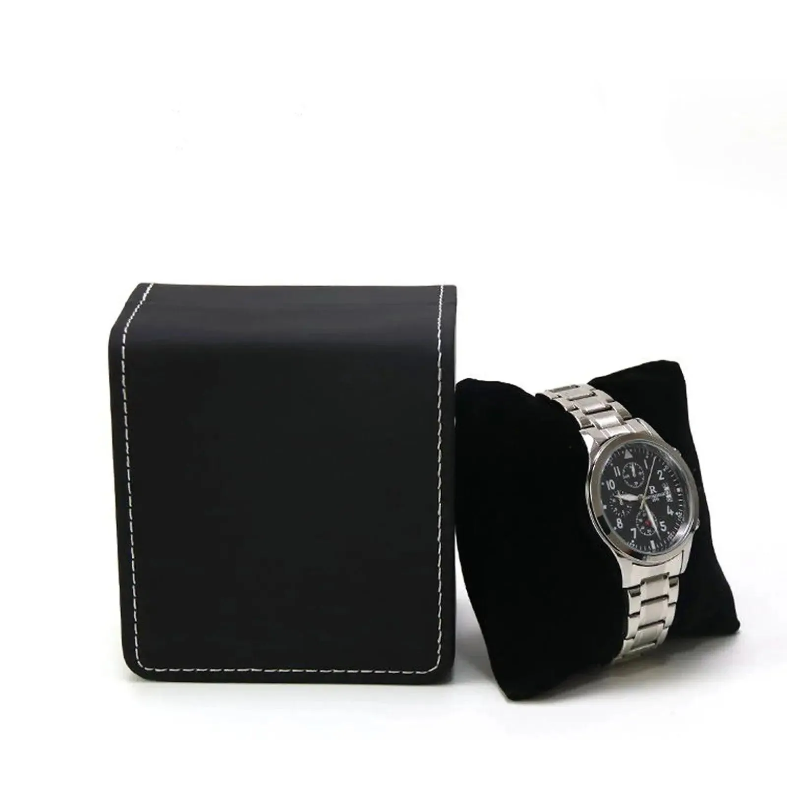 Black Single Watch Gift Box with Pillow PU Leather Wristwatch Display Case Organizer for Men