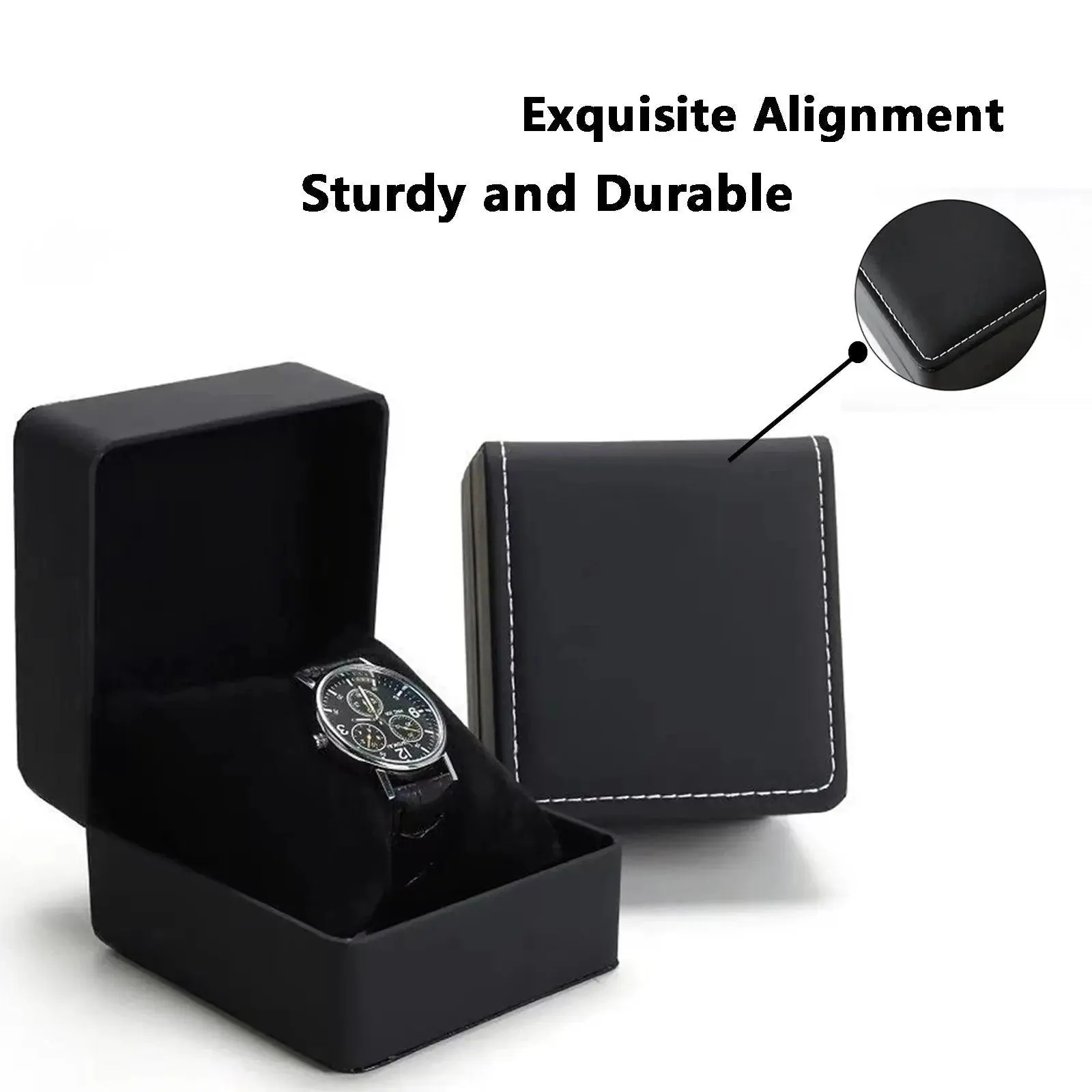 Black Single Watch Gift Box with Pillow PU Leather Wristwatch Display Case Organizer for Men