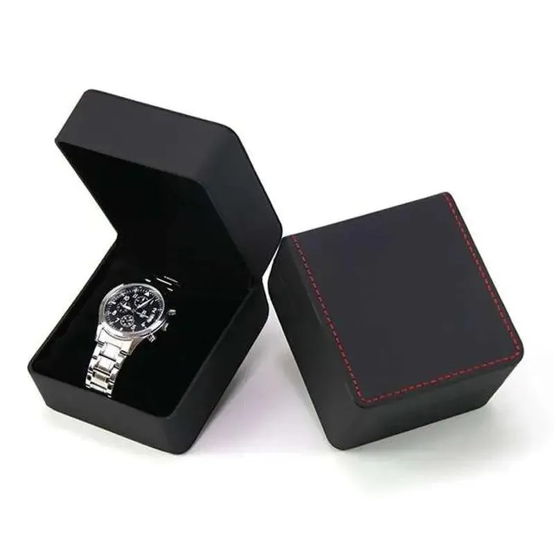 Black Single Watch Gift Box with Pillow PU Leather Wristwatch Display Case Organizer for Men