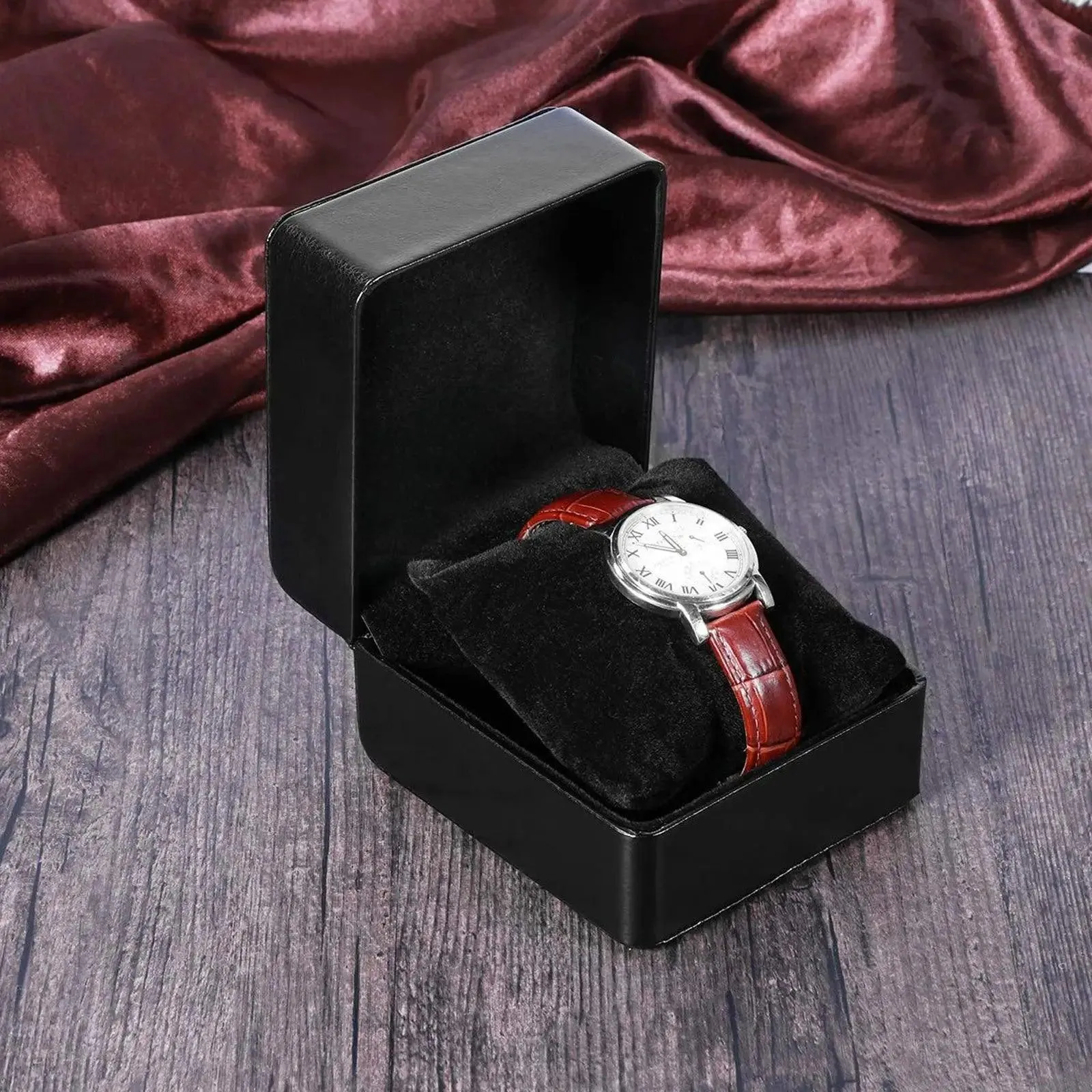 Black Single Watch Gift Box with Pillow PU Leather Wristwatch Display Case Organizer for Men