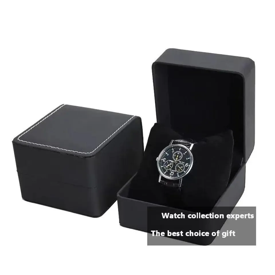 Black Single Watch Gift Box with Pillow PU Leather Wristwatch Display Case Organizer for Men