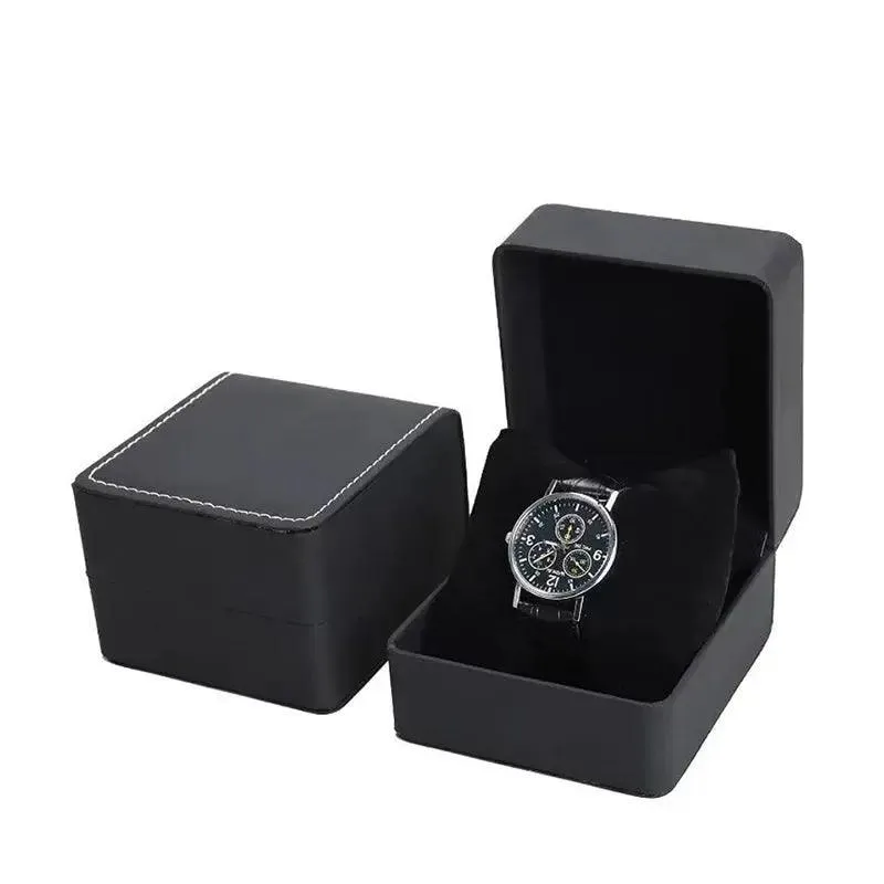Black Single Watch Gift Box with Pillow PU Leather Wristwatch Display Case Organizer for Men