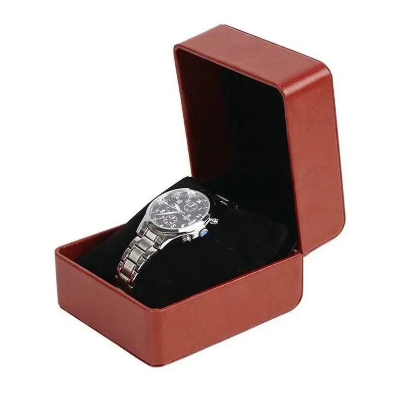 Black Single Watch Gift Box with Pillow PU Leather Wristwatch Display Case Organizer for Men