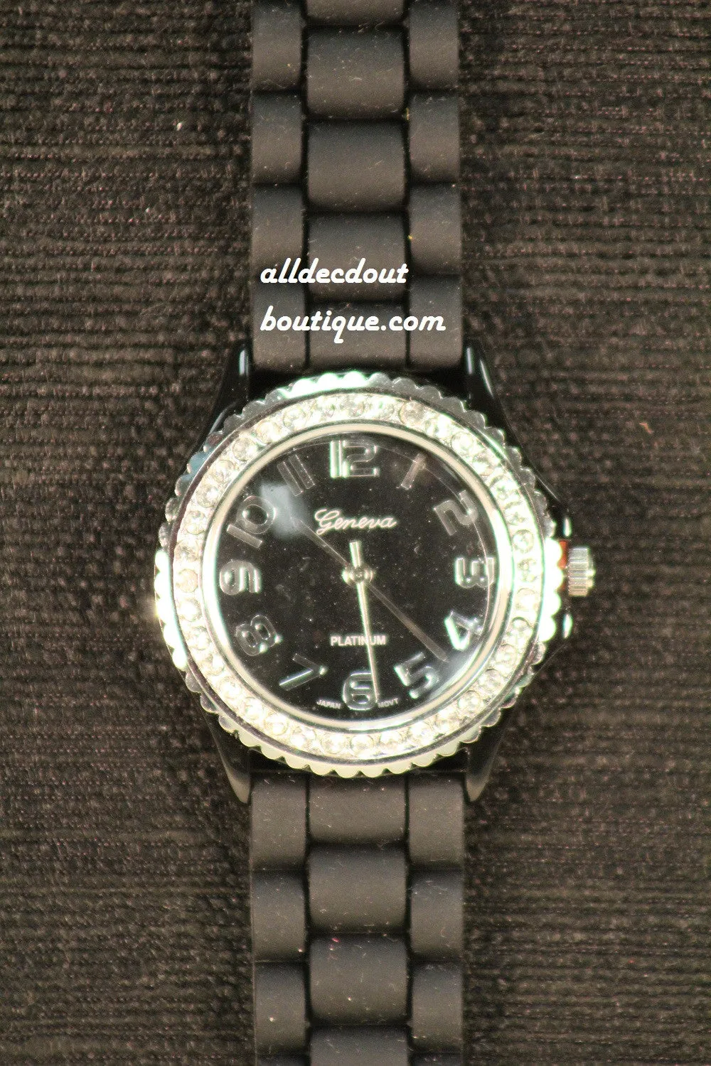 Black/Black Clear Rhinestones | Silicone Band
