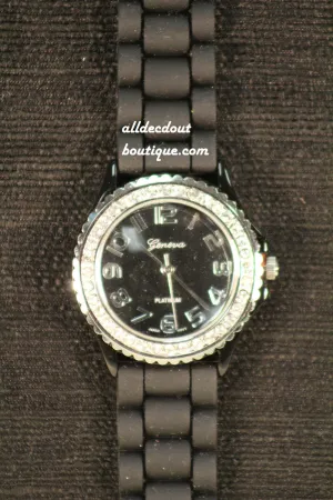 Black/Black Clear Rhinestones | Silicone Band