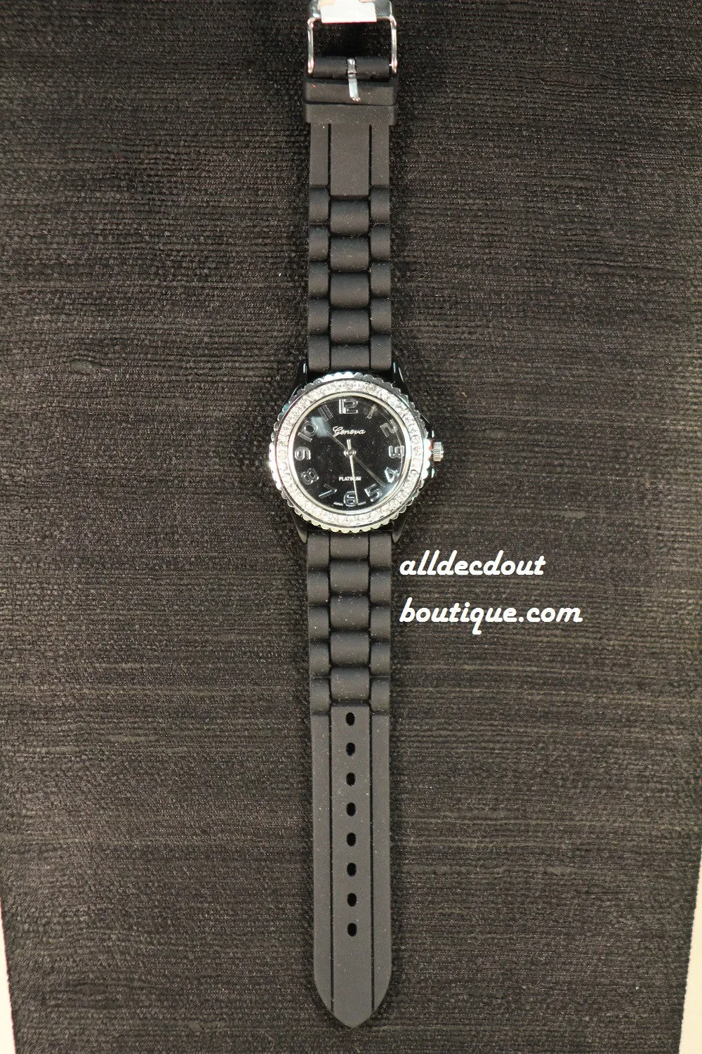Black/Black Clear Rhinestones | Silicone Band