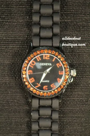 Black/Black Orange Rhinestones | Silicone Band