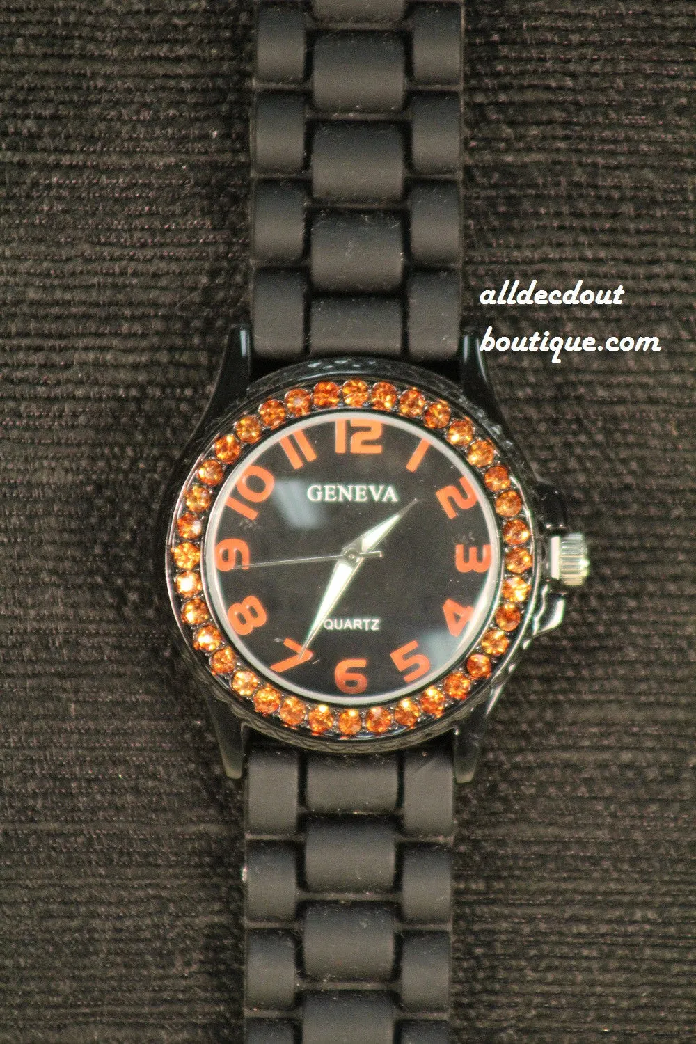 Black/Black Orange Rhinestones | Silicone Band