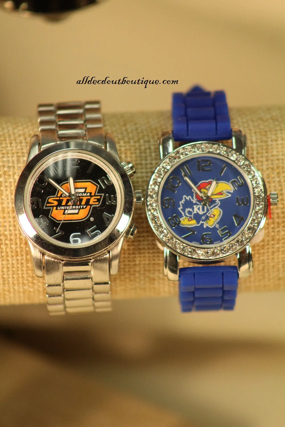 Blue/Blue KU Jay hawk Clear Rhinestones | Silicone Band