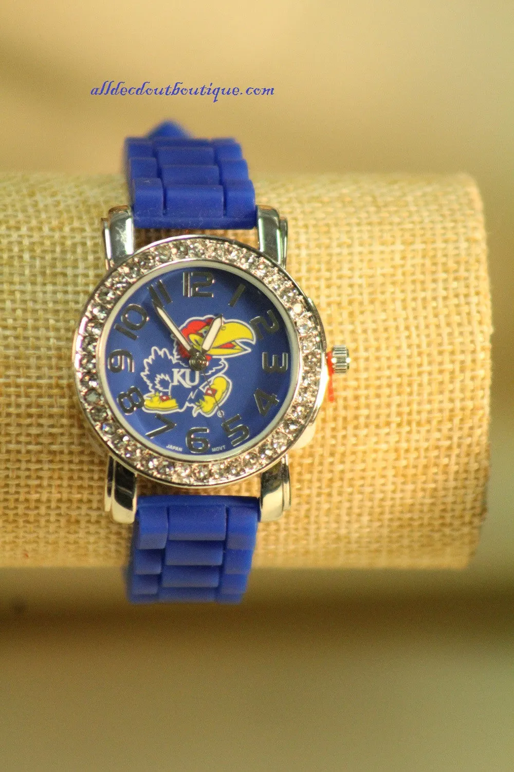 Blue/Blue KU Jay hawk Clear Rhinestones | Silicone Band