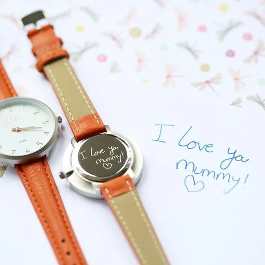 Blush Red handwriting Engraved Ladies Watch