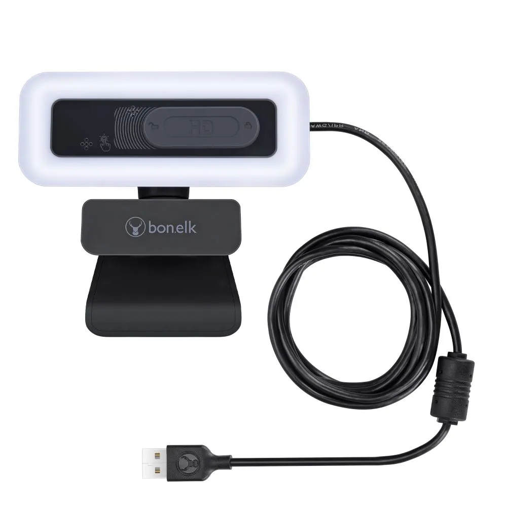 Bonelk USB Webcam Pro LED, Clip On, 1080p (Black)