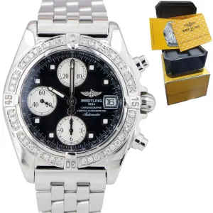 Breitling Chrono Cockpit 39mm Chronograph A13358 Black Diamond Stainless Watch