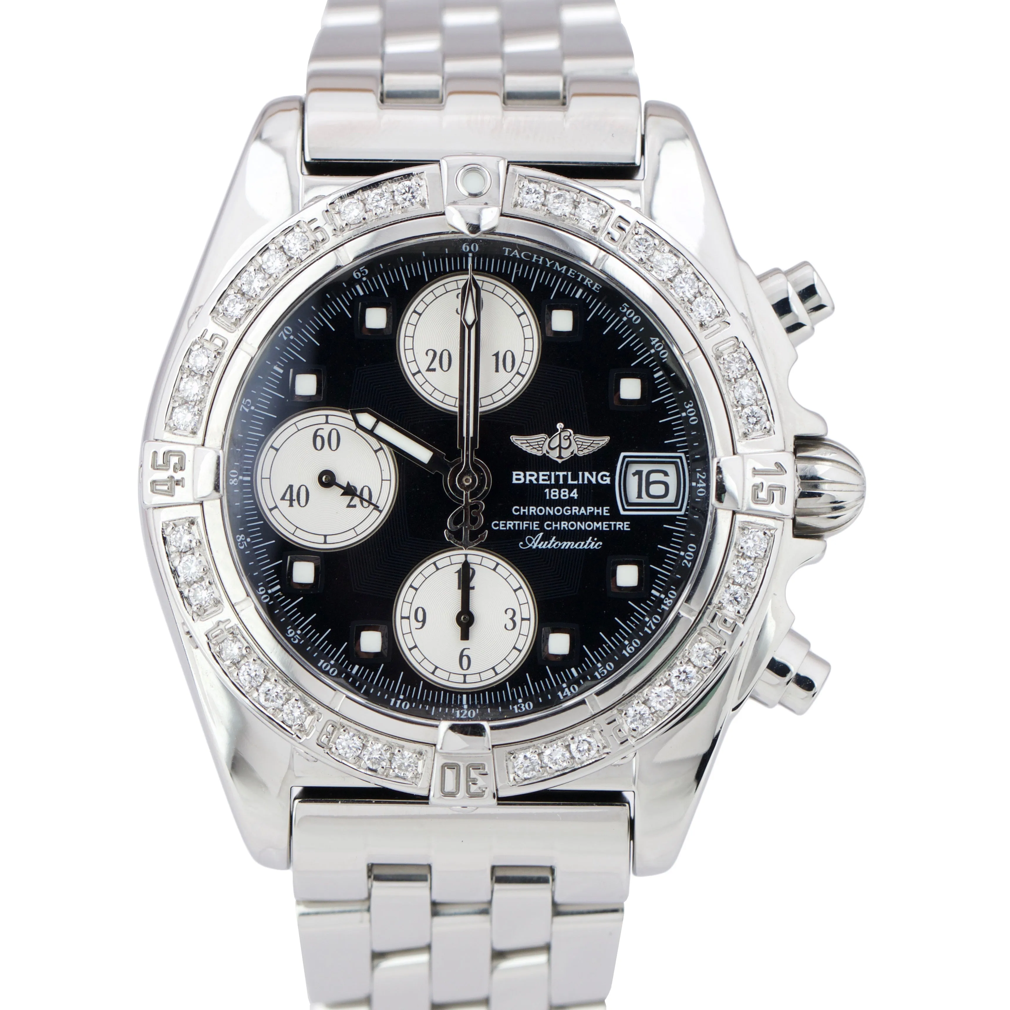 Breitling Chrono Cockpit 39mm Chronograph A13358 Black Diamond Stainless Watch